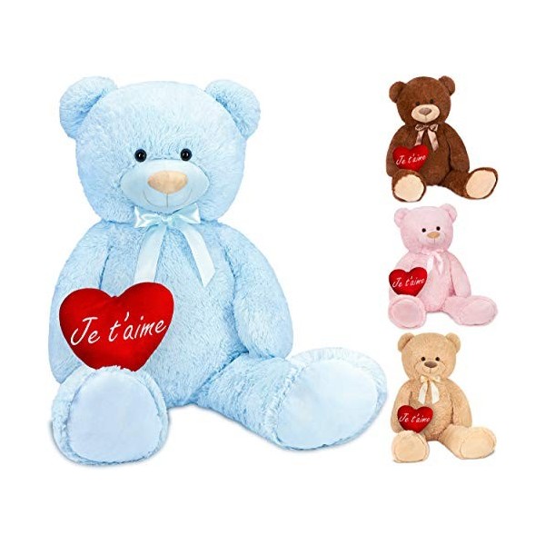 BRUBAKER Peluche géante XXL - Ours/Nounours - 100 cm - Beige - Cœur en Peluche Je taime Inclus