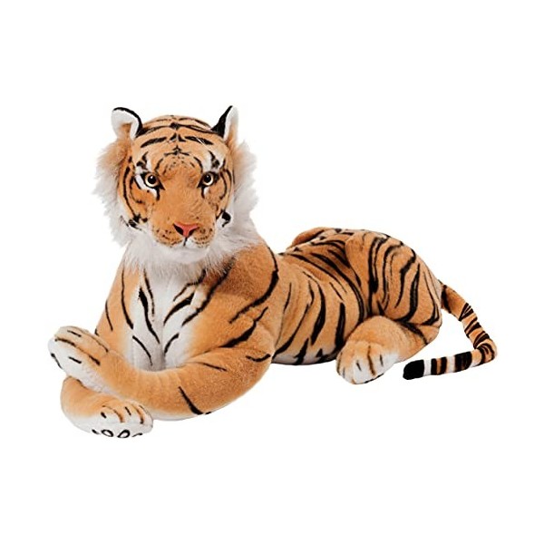 BRUBAKER Peluche de Tigre 45 cm - Couché Peluche de Tigre - Blanc