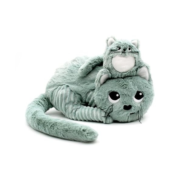 Les Déglingos - PTIPOTOS – Miaou Le Chat Maman bébé – Peluche Toute Douce – idéal Cadeau Naissance - Gris – 33cm