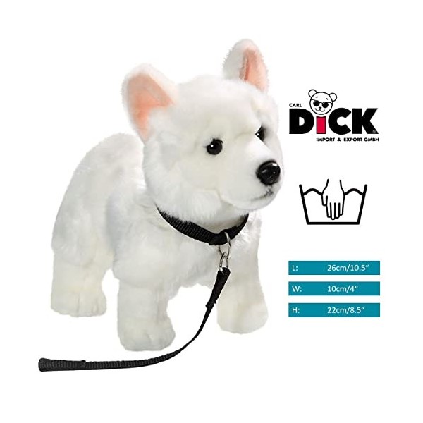 Carl Dick Peluche Chien de Berger Blanc Assis avec Laisse de Chien, 26cm 3485