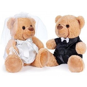 BRUBAKER Ours en Peluche Couple de Mariés avec Costume et Robe de Mariée - Set dours en Peluche Mariée et Marié - Cadeau pou