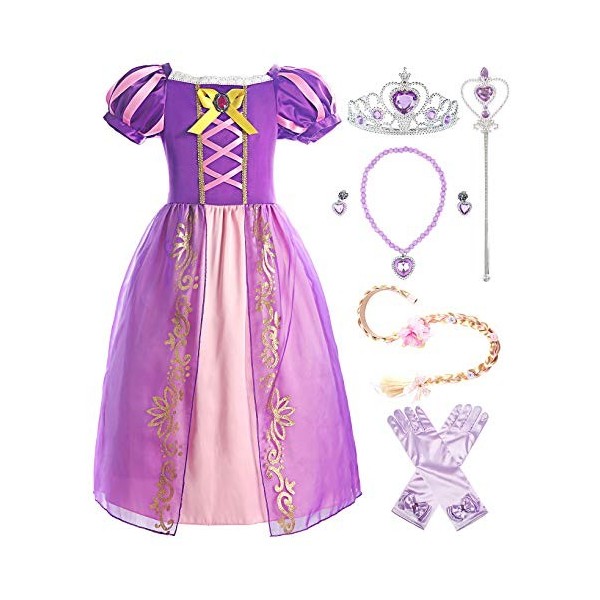 ReliBeauty Petites Filles Robe de Princesse Manches Juliettes Costume Violet avec Accessoires,3-4 ans/100