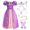 ReliBeauty Petites Filles Robe de Princesse Manches Juliettes Costume Violet avec Accessoires,3-4 ans/100