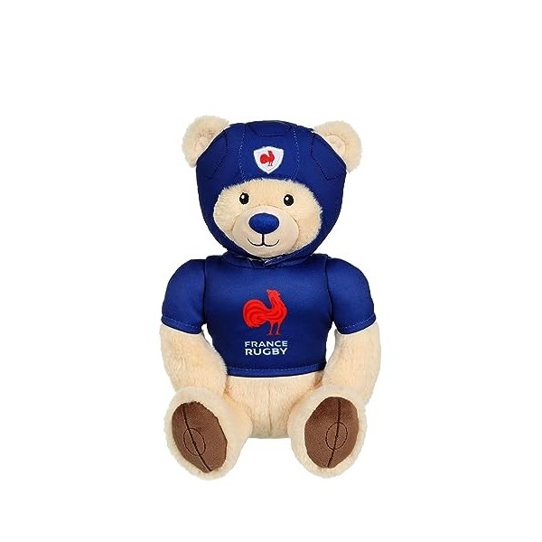 Gipsy Toys - Peluche Ours Fédération Française de Rugby FFR – Peluche Officielle sous Licence - 24 cm Assis – Beige Bleu Ma