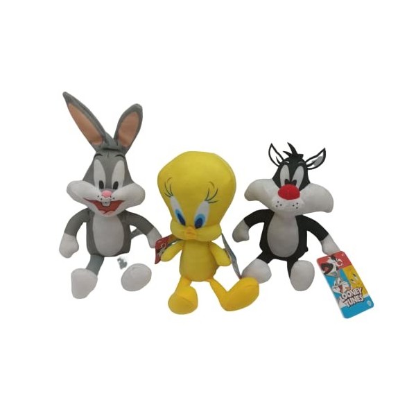 Play by Play Pack 3 Peluches Looney Tunes: Grosminet Sylvestre Le Chat + Lapin Bugs Bunny et Tweety 25cm