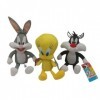 Play by Play Pack 3 Peluches Looney Tunes: Grosminet Sylvestre Le Chat + Lapin Bugs Bunny et Tweety 25cm