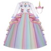 MYRISAM Princesse Fille Licorne Déguisement Manches Longues Robe de Anniversaire Cérémonie Soirée Halloween Carnaval Noël Fêt