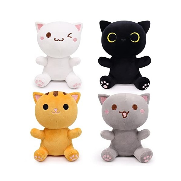 Desdfcer Lot de 2 peluches pour chat - Comprend des animaux en peluche noirs et jaunes - Peluche pour chat noir + jaune + gr