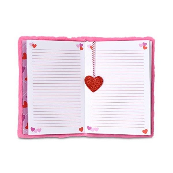 iscream Journal à pages lignées en fourrure pelucheuse avec paillettes flottantes 21,6 cm – Motif cœurs Lolli