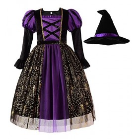ReliBeauty Déguisement Sorcière Robe Halloween Costume pour Fille,120