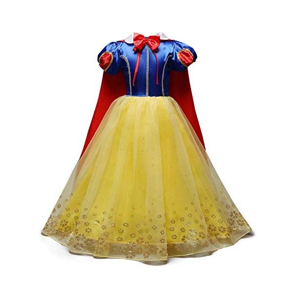 FMYFWY Costume de Carnaval Princesse Robe de Blanche Neige avec Cape Filles Conte de Fée Snow White Déguisements Halloween No