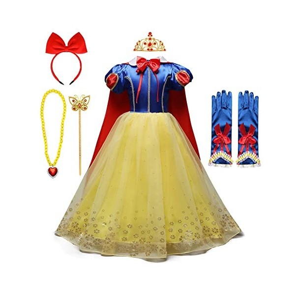 FMYFWY Costume de Carnaval Princesse Robe de Blanche Neige avec Cape Filles Conte de Fée Snow White Déguisements Halloween No