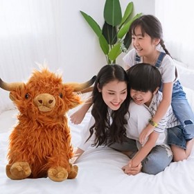 Luqeeg Jouet en Peluche de Vache Highland, Jouet de Ferme en Peluche Réaliste de 9,1 Po Oreiller de Couchage Moelleux de Simu