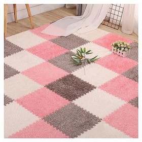 Lot de 10 Dalles De Moquette Imbriquées 30 X 30 Cm, Tapis en Mousse Puzzle, Tapis Doux Et Moelleux en Peluche, Tapis De Jeu P