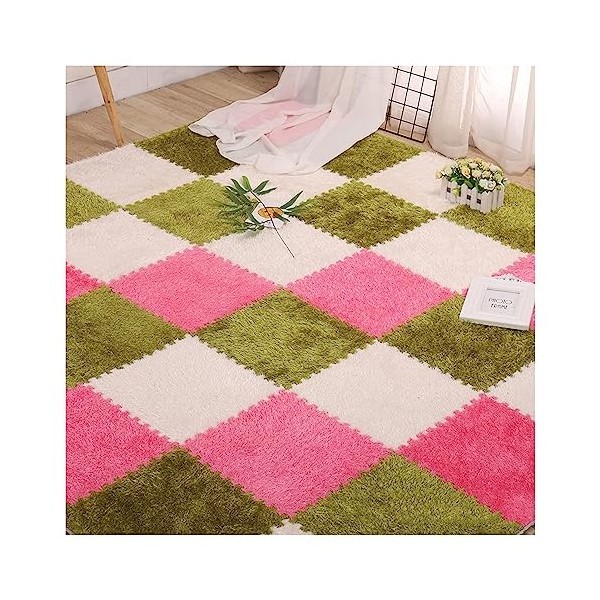 Lot de 10 Dalles De Moquette Imbriquées 30 X 30 Cm, Tapis en Mousse Puzzle, Tapis Doux Et Moelleux en Peluche, Tapis De Jeu P