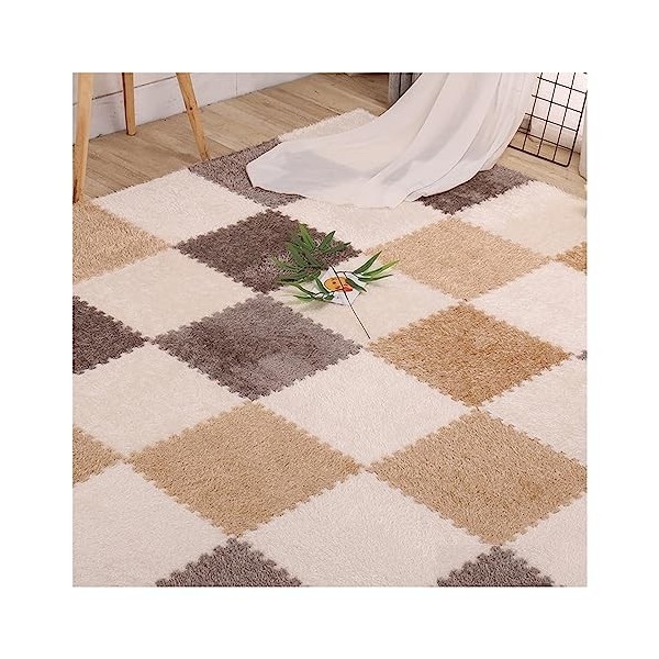 Lot de 10 Dalles De Moquette Imbriquées 30 X 30 Cm, Tapis en Mousse Puzzle, Tapis Doux Et Moelleux en Peluche, Tapis De Jeu P