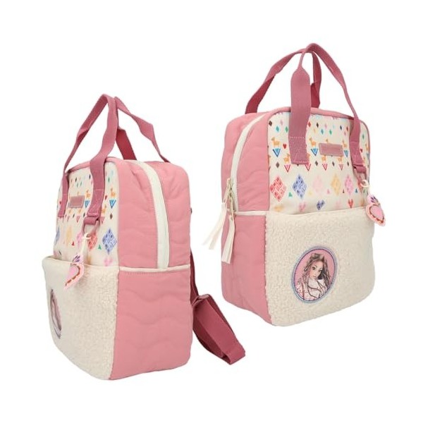 Depesche 12586 TOPModel Cosy-Sac à Dos en Peluche avec Pendentif en Forme de cœur coloré, détails surpiqués et Pochette avec 