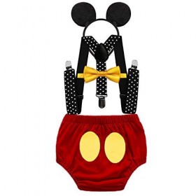 MYRISAM Déguisement de Mickey pour 1er Anniversaire Bébé Cake Smash Photo Prop pour Fête Prénatale Bloomers Noeud Papillon Br