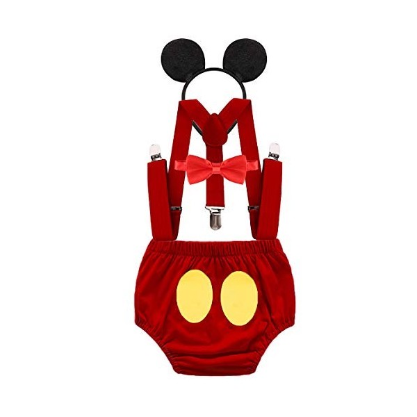 MYRISAM Déguisement de Mickey pour 1er Anniversaire Bébé Cake Smash Photo Prop pour Fête Prénatale Bloomers Noeud Papillon Br