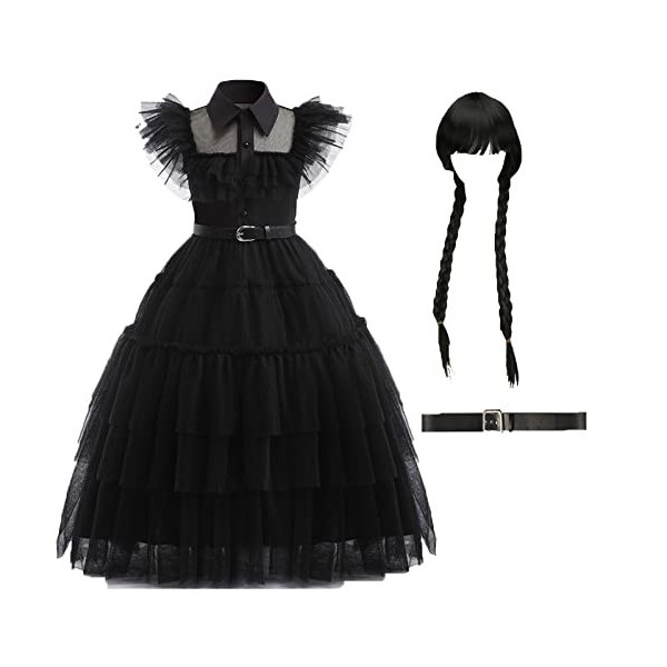 Filles Mercredi Addams Costume Dress Up Fantaisie Halloween Cosplay Outfit Fête De Noël