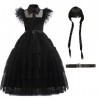 Filles Mercredi Addams Costume Dress Up Fantaisie Halloween Cosplay Outfit Fête De Noël