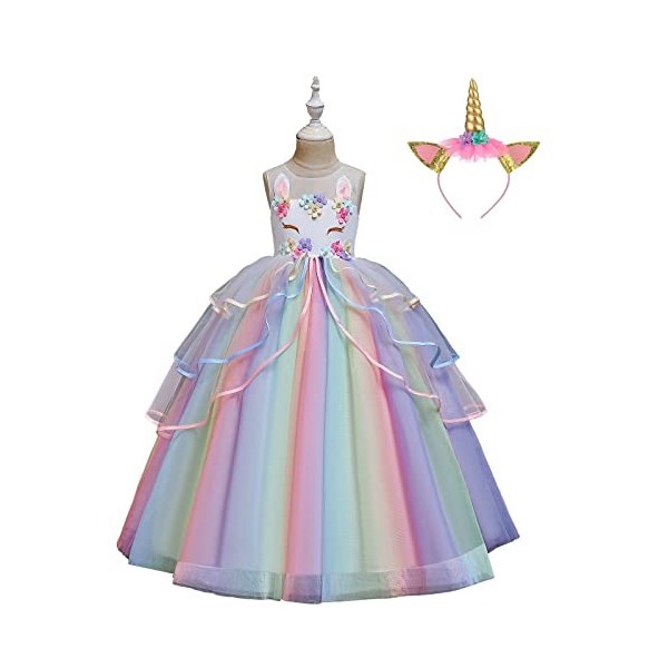 Kathévan Robe Licorne Robe Fille de Princesse Déguisement Princesse Cérémonie Halloween Carnaval Cosplay Soirée Cadeau Annive