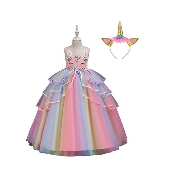 Kathévan Robe Licorne Robe Fille de Princesse Déguisement Princesse Cérémonie Halloween Carnaval Cosplay Soirée Cadeau Annive