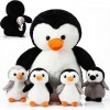 Harrycle 5 Pcs Set de Jouet Bébé de Peluche Pingouin 1 Maman Pingouin avec 4 Bébés Pingouins dans Son Ventre 35 cm Animal en 