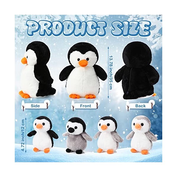 Harrycle 5 Pcs Set de Jouet Bébé de Peluche Pingouin 1 Maman Pingouin avec 4 Bébés Pingouins dans Son Ventre 35 cm Animal en 