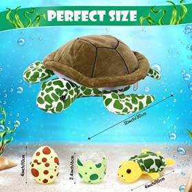 6 Pièces Set de Tortue en Peluche 12 Pouces Maman Tortue de Mer en Peluche avec 3 Petites Tortues en Peluche et 2 Oeufs de To