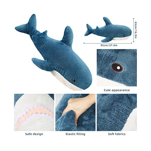 JHCHA Adorable peluche en forme de requin pour chambre à coucher, canapé, lit, cadeau pour enfants et amis