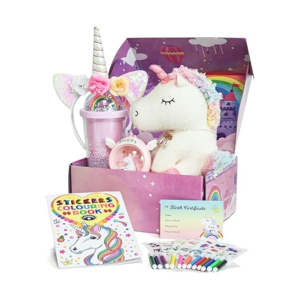 Tacobear Licorne Cadeau Fille 5 6 7 8 Ans, Peluche Licorne & Veilleuse & Tasse deau & Collier & Serre-tête & Livre de colori