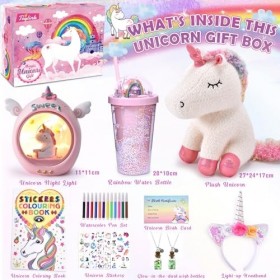 Tacobear Licorne Cadeau Fille 5 6 7 8 Ans, Peluche Licorne & Veilleuse & Tasse deau & Collier & Serre-tête & Livre de colori