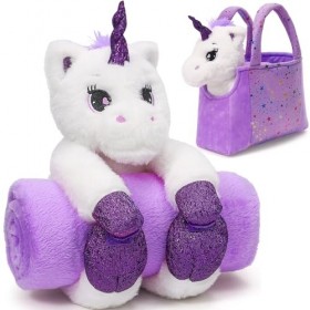 Peluche Cadeau Licorne Fille 3-8Ans Licorne Jouet en Peluche Sacs à Main Licorne Couvertures Cadeaux pour Filles 3 4 5 6 7 8 