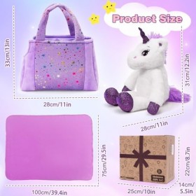 Peluche Cadeau Licorne Fille 3-8Ans Licorne Jouet en Peluche Sacs à Main Licorne Couvertures Cadeaux pour Filles 3 4 5 6 7 8 