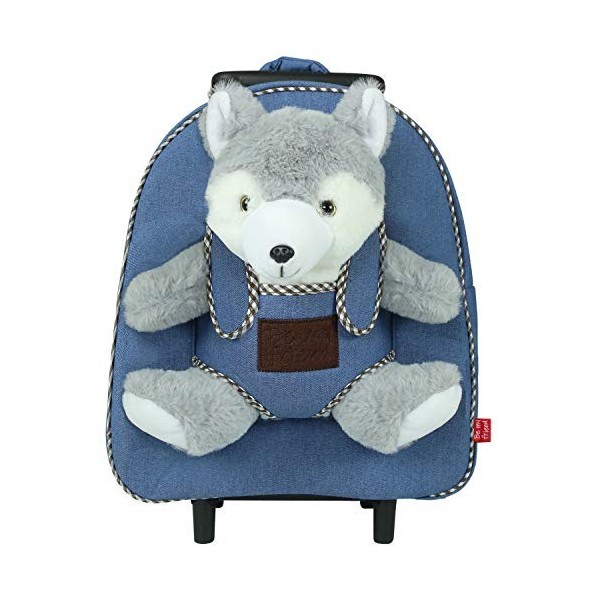 PERLETTI Sac à Roulette Scolaire Maternelle et Peluche Husky Douce pour Enfant - Sac à Dos avec Roues et Animal Chien Amovibl