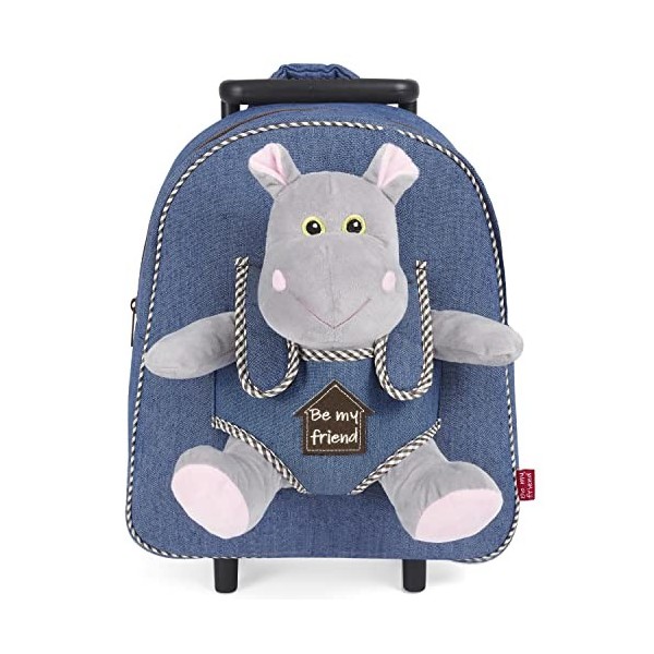 PERLETTI Sac à Roulette Scolaire Maternelle et Peluche Husky Douce pour Enfant - Sac à Dos avec Roues et Animal Chien Amovibl