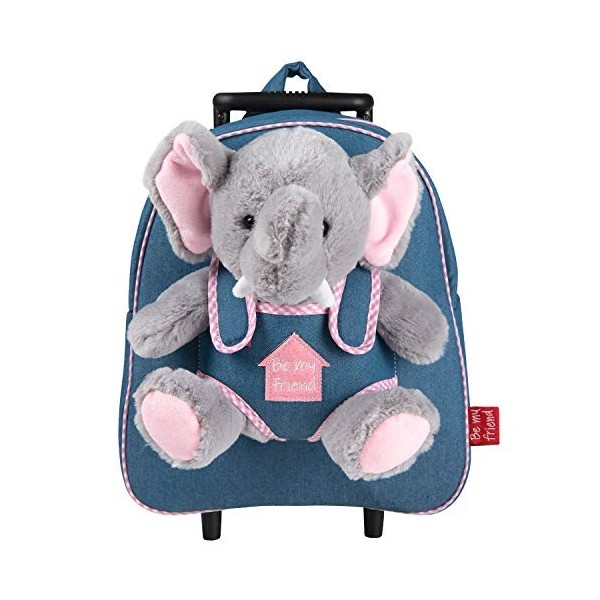 PERLETTI Sac à Roulette Scolaire Maternelle et Peluche Husky Douce pour Enfant - Sac à Dos avec Roues et Animal Chien Amovibl