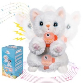 WAYPIN SION Chat en Peluche interactif, Chaton, Jouets en Peluche Mignons, Chat Mangeant du Poisson avec Perroquet Qui secoue