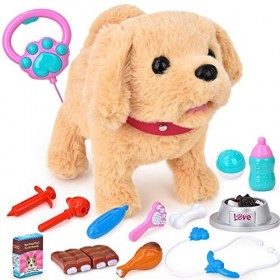 JoyGrow Peluche Interactifs Chien de Jouets Électriques pour Filles Enfants Marcher et Aboyer,Secouer Queue Peluches et Anima