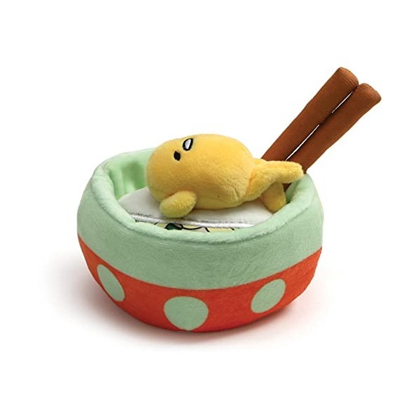 Gund - Anime: Sanrio Gudetama loeuf Paresseux - Repos dans Un Bol de Nouilles avec des Baguettes, en Peluche, 11,4 CM