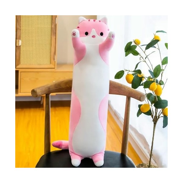 LfrAnk Kawaii Long Chat Peluche Jouet en Peluche Chat canapé Dos Oreiller poupée Fille Cadeau d’Anniversaire Cadeau de noël 9