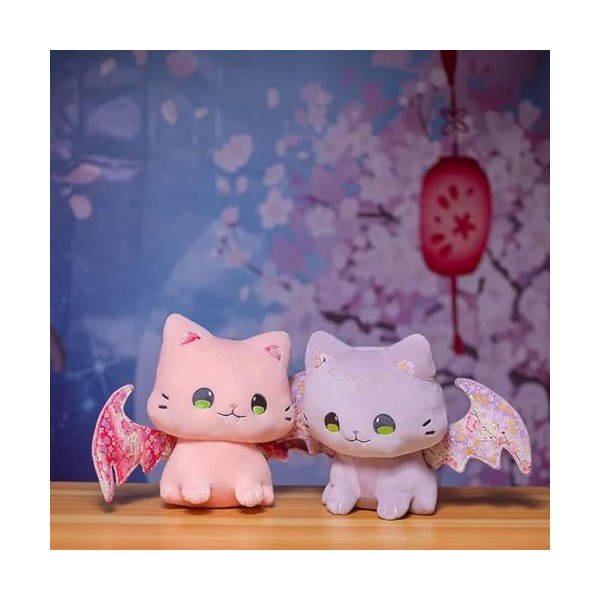 EacTEL Jouet Chaton en Peluche avec Ailes de Chauve-Souris Chaton Mignon Mascotte Animal en Peluche Coussin décoration Chauve