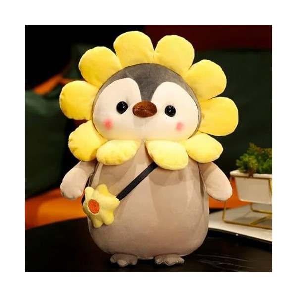 Kawaii Pingouin Peluche Jouet Mignon Pingouin Dinosaure Fleur Poupée en Peluche Oreiller Doux Cadeau Cadeau De Noël 35cm 2