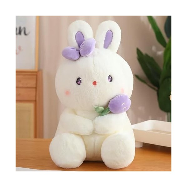 Lapin Mignon Tenant Fleur poupée Lapin Peluche Jouet Peluche Animal Coussin Oreiller décoré Kawaii Cadeau d’Anniversaire aux 