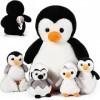 Aoriher 7 Pcs Set de Pingouins en Peluche 35 cm 1 Maman Animal Pingouin en Peluche avec 4 Bébés et 2 Oeufs Pingouin en Peluch