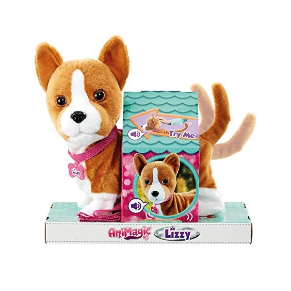 Animagic - Lizzie le Corgi - Peluche Interactive Chien Corgie - Jouet Electronique 23 cm - A Partir de 3 Ans - Marche, Aboie 