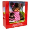 Sekiguchi 254930 Poupée Originale Monchhichi, Maman et Enfant dans la Poussette, en Peluche Marron, avec Robe et Tresses avec