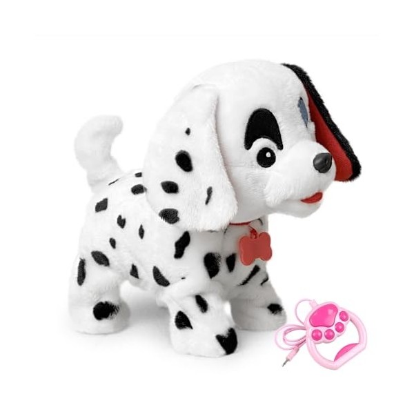 YH YUHUNG Chien en Laisse Jouet Enfant - Marche, Aboie et Remue Sa Queue - Peluche Interactive Dalmatien