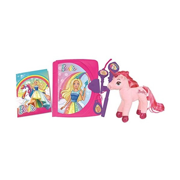 Lexibook- Unicorn Mattel Barbie, Journal Intime électronique Lumineux et sonore avec Licorne en Peluche, carnet, clé, Stylo e